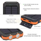 Solar Power Bank: Portable Charger with Dual LED Flashlights, USB Input/Output & Waterproof Solar Panel