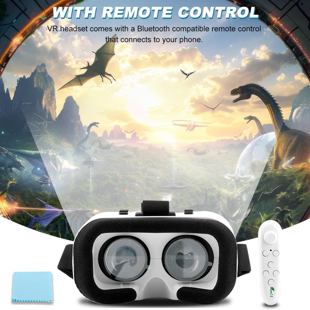 V5 VR Headset for Phone,3D Glasses Headset Helmets Virtual Reality Headset with Bluetooth Controller,Adjustable Pupil Distance VR Goggles for Movies Games,4.7-6“ Screen