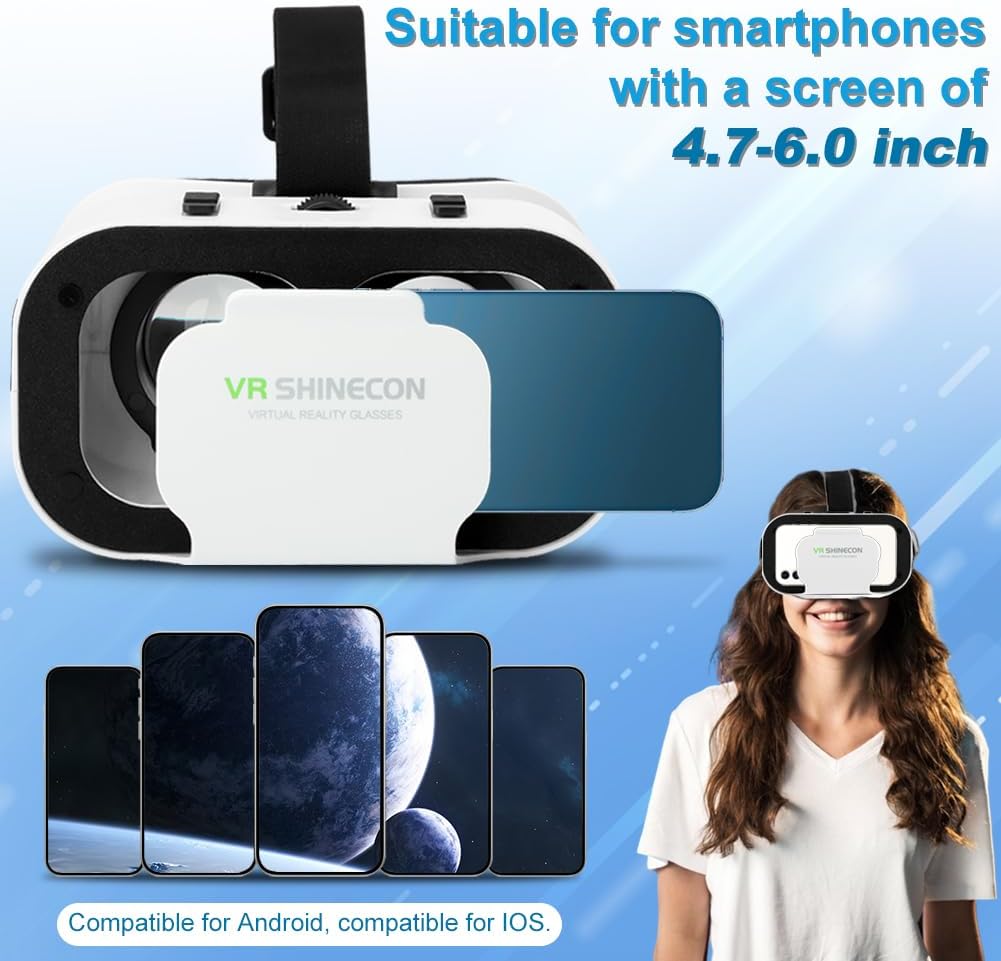V5 VR Headset for Phone,3D Glasses Headset Helmets Virtual Reality Headset with Bluetooth Controller,Adjustable Pupil Distance VR Goggles for Movies Games,4.7-6“ Screen