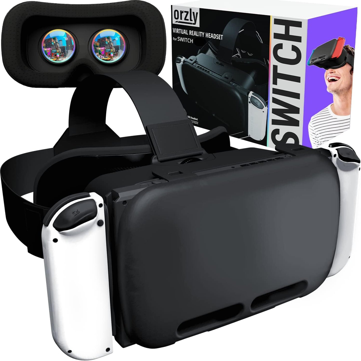 Orzly VR Headset Designed for Nintendo Switch &amp; Switch OLED Console with Adjustable Lens for a Virtual Reality Gaming Experience and for Labo VR - White - Gift Boxed Edition
