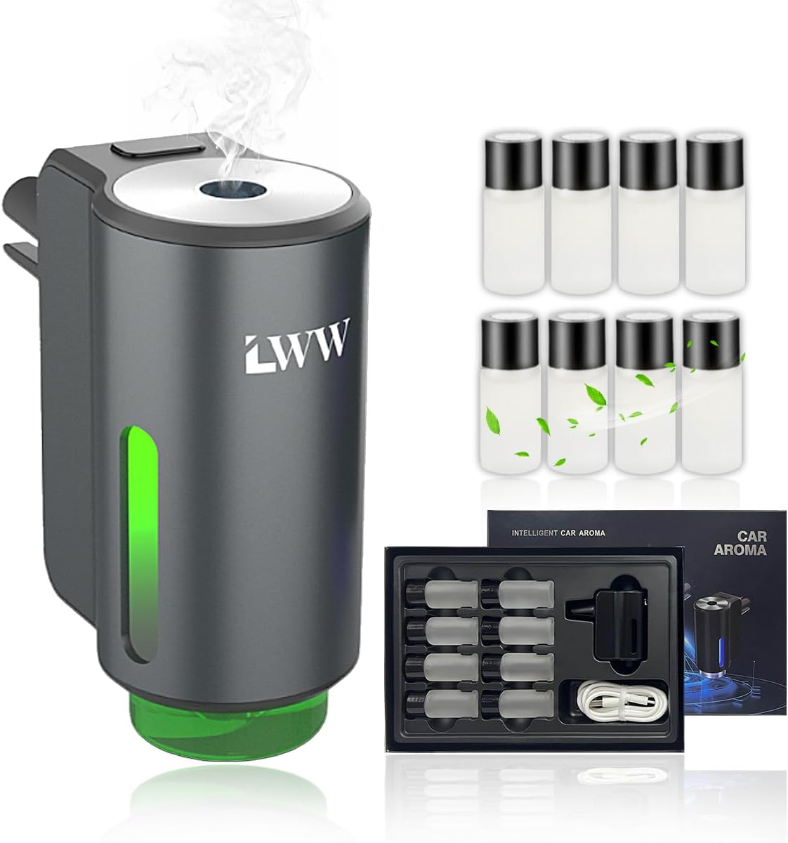 Smart Car Air Freshener, 3 Levels of Adjustable Intensity, Aroma Rechargeable Aroma Diffuser, Adjustable Aroma Diffuser, 220mAh Built-in， Fresh Intense Ocean Perfume
