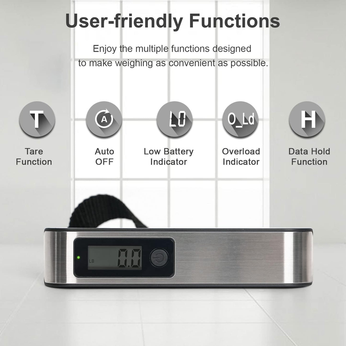 travel inspira Luggage Scale, Portable Digital Hanging Baggage Scale for Travel, Suitcase Weight Scale with Rubber Paint, 110 Pounds, Battery Included