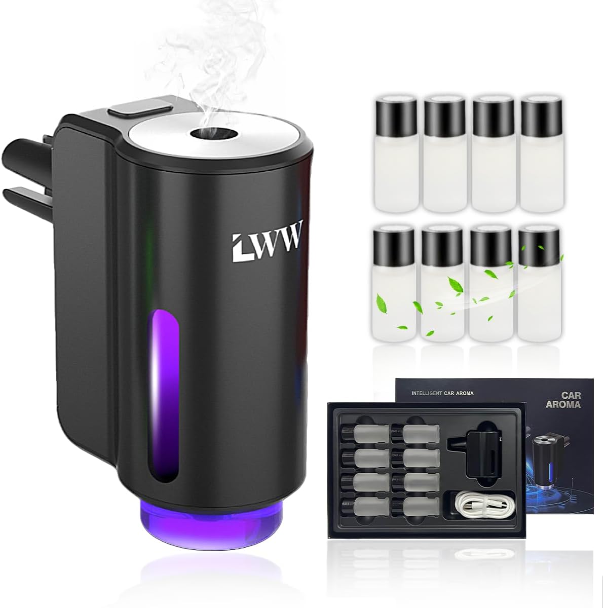 Smart Car Air Freshener, 3 Levels of Adjustable Intensity, Aroma Rechargeable Aroma Diffuser, Adjustable Aroma Diffuser, 220mAh Built-in， Fresh Intense Ocean Perfume