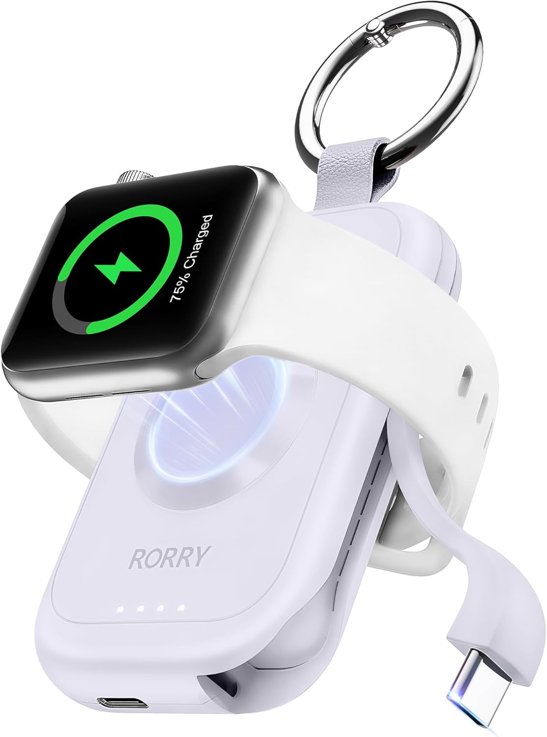 RORRY Charger for Apple Watch Series 9, 2500mAh Fast Charging Portable Charger for iWatch, Travel Charger with Built-in USB C Cable for Apple Watch Ultra Series 9 8 7 6 5 4 3 2 SE Accessories, Pink