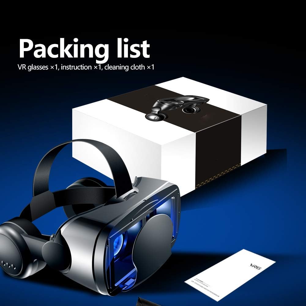 NEWSTYP 5~7inch VRG Pro 3D VR Glasses Virtual Reality Full Screen Visual Wide-Angle VR Glasses Box for 5 to 7 inch Smartphone Eyeglasses with Remote Control (Black Basic)