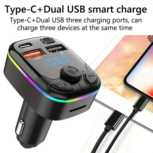 [Popular Choice] JaJaBor Car FM Transmitter Modulator with TF Card Support, U Disk Car MP3 Player, Dual USB Type C Car Charger, Phone Charger Handsfree Car Kit