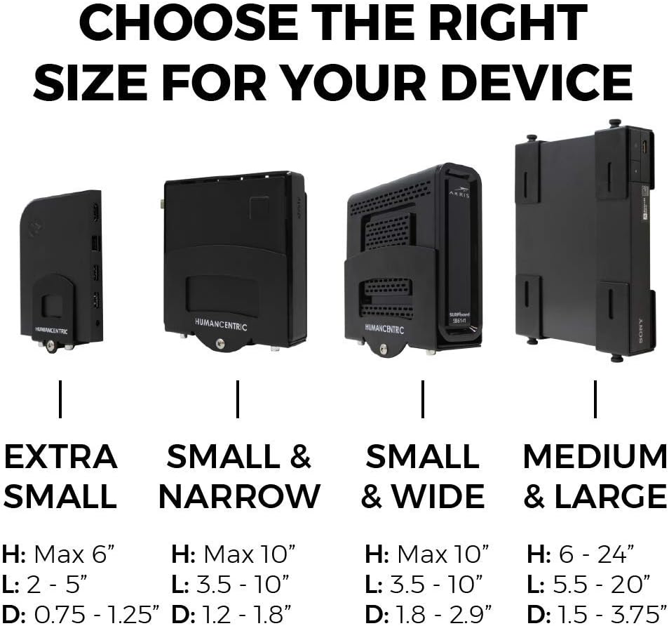 HumanCentric Cable Box Mount and Modem Mount, Adjustable Wall Mount for Small and Wide Devices Like Cable Boxes, Modems, DVD Players, Streaming Media Devices, Mount on The Wall Behind TV