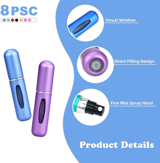 QMOEH Refillable Perfume Atomizer Travel,8Pcs 5ML Portable Mini Pocket Perfume Atomizer Bottle Spray for Women Mens Small Mister Spray Bottle for Travel Accessories