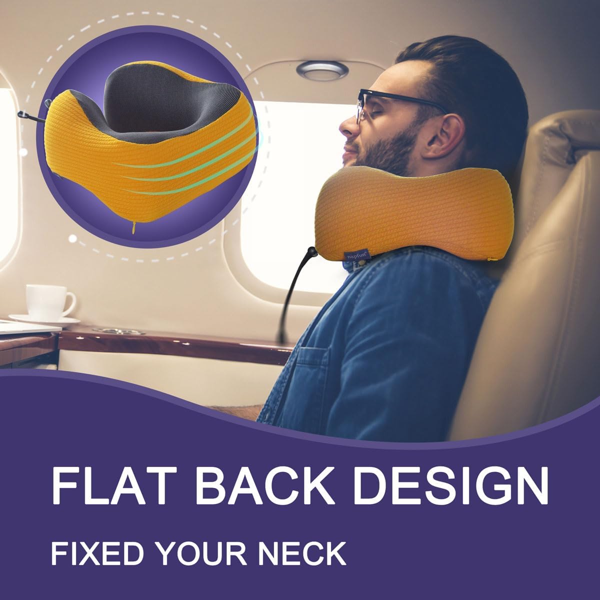 napfun Neck Pillow for Traveling, Upgraded Travel Neck Pillow for Airplane 100% Pure Memory Foam Travel Pillow for Flight Headrest Sleep, Portable Plane Accessories, Striped Black