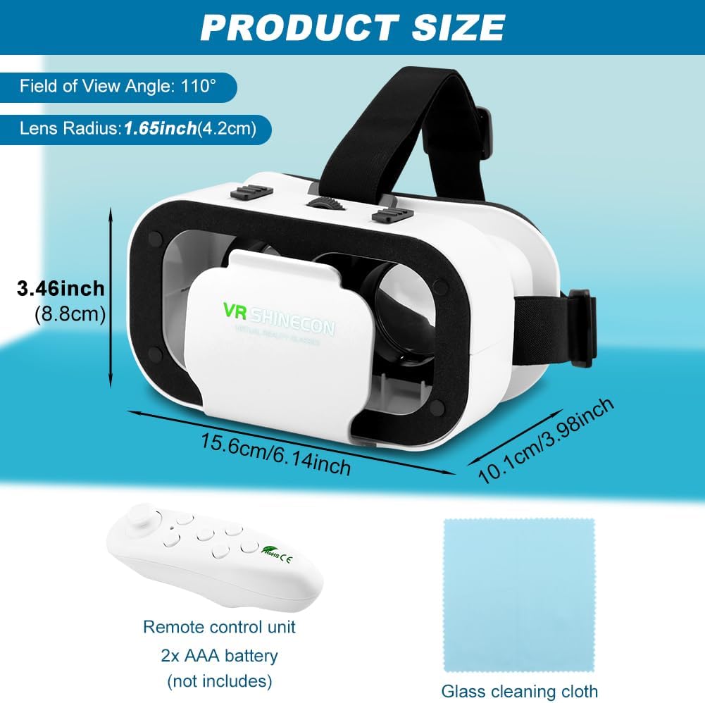 V5 VR Headset for Phone,3D Glasses Headset Helmets Virtual Reality Headset with Bluetooth Controller,Adjustable Pupil Distance VR Goggles for Movies Games,4.7-6“ Screen