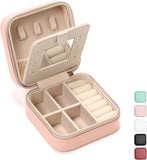 TRODANCE Jewelry Travel Case with Mirror,Small Travel Jewelry Organizer, Portable Jewelry Box Travel Mini Organizer Portable Display Storage Box For Rings Earrings Necklaces (White)