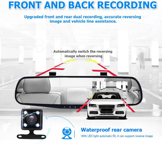 Mirror Dash Cam for Car, 4.3&#34; Backup Smart Rearview Mirror Camera, Waterproof HD 1080P Front and Rear Wide Angle, Support Dual Cameras, Night Vision, Parking Assistance &amp; Loop Record