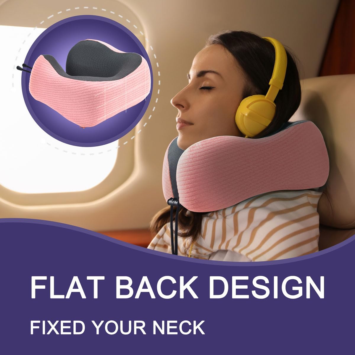 napfun Neck Pillow for Traveling, Upgraded Travel Neck Pillow for Airplane 100% Pure Memory Foam Travel Pillow for Flight Headrest Sleep, Portable Plane Accessories, Striped Black