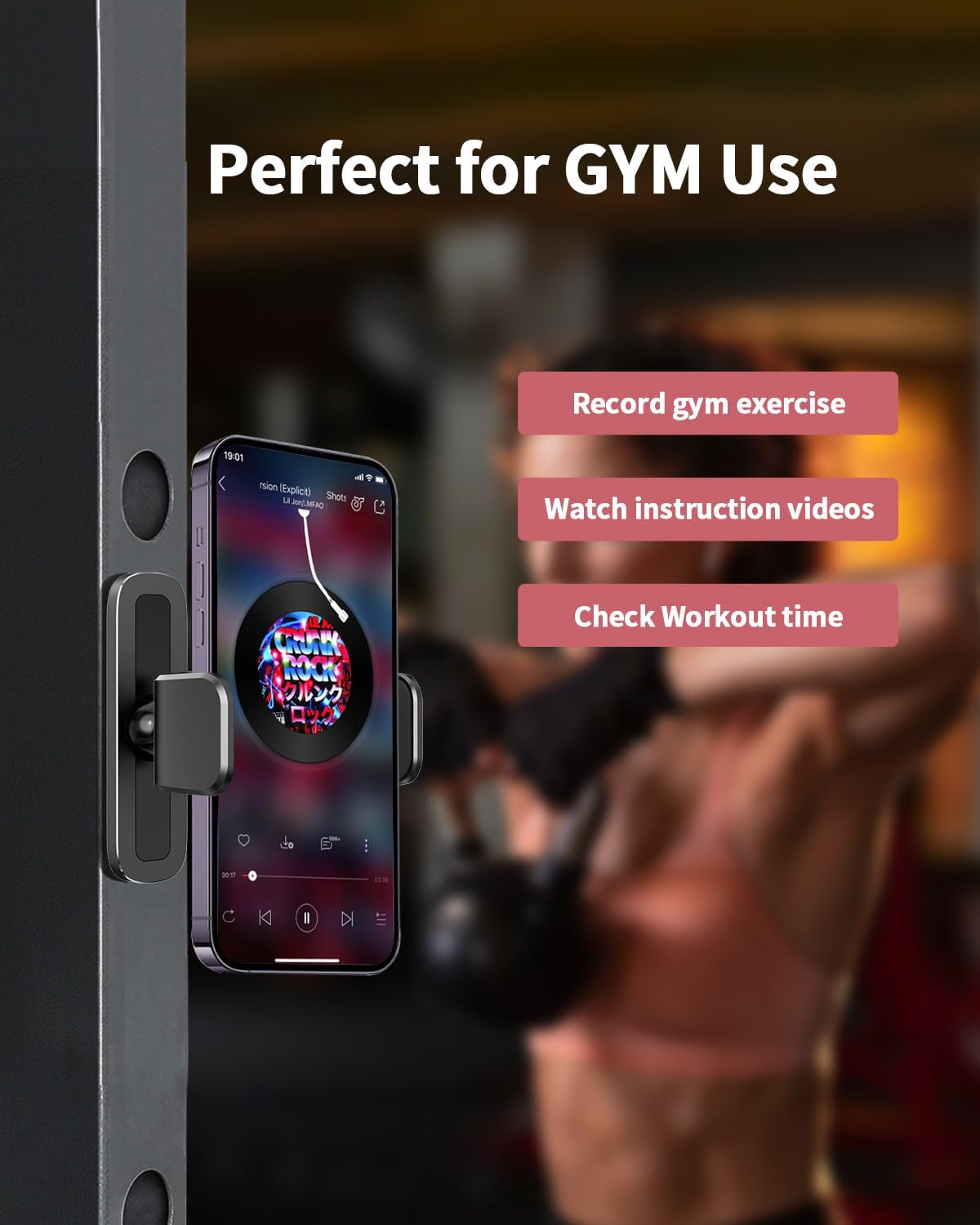 APPS2Car Gym Magnetic Phone Holder, 360 Adjustable, Compatible with 4.7-6.5&#34; Smartphones, Alloy Base and Joint, Black