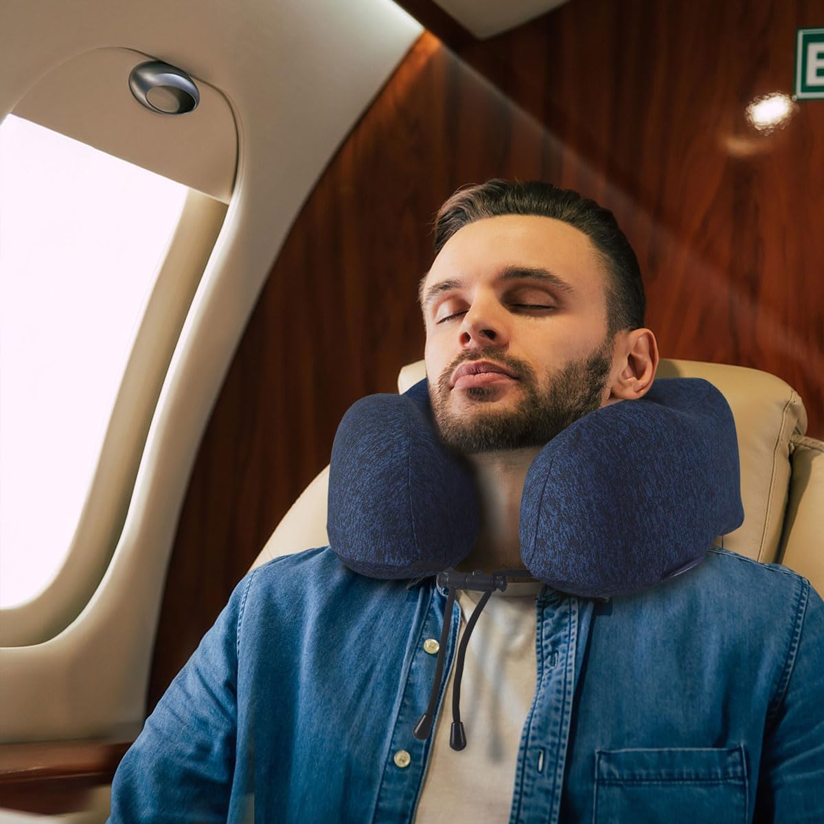napfun Neck Pillow for Traveling, Upgraded Travel Neck Pillow for Airplane 100% Pure Memory Foam Travel Pillow for Flight Headrest Sleep, Portable Plane Accessories, Striped Black