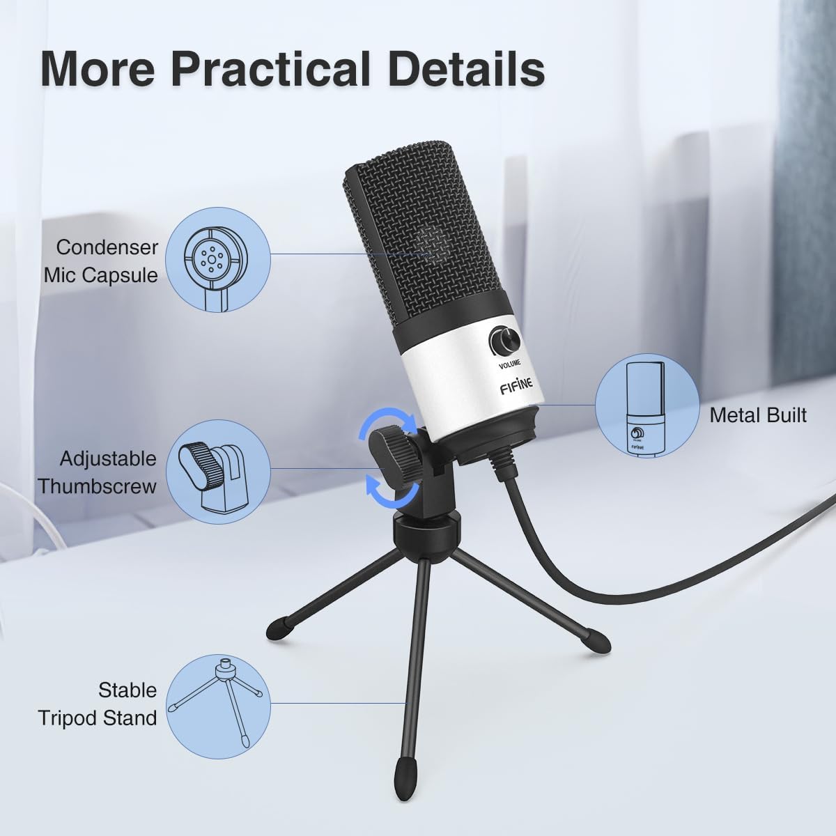 FIFINE USB Microphone, Metal Condenser Recording Microphone for Laptop MAC or Windows Cardioid Studio Recording Vocals, Voice Overs,Streaming Broadcast and YouTube Videos-K669B