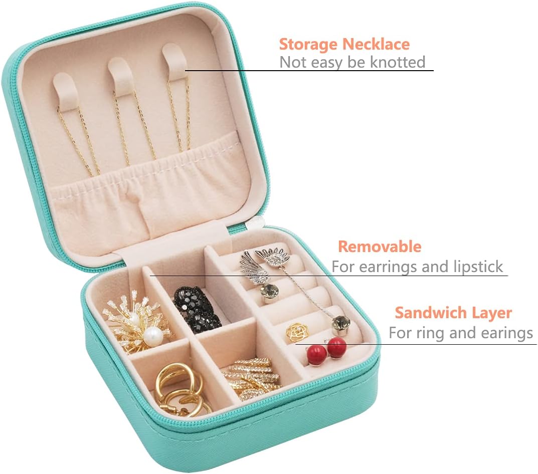 TRODANCE Jewelry Travel Case with Mirror,Small Travel Jewelry Organizer, Portable Jewelry Box Travel Mini Organizer Portable Display Storage Box For Rings Earrings Necklaces (White)