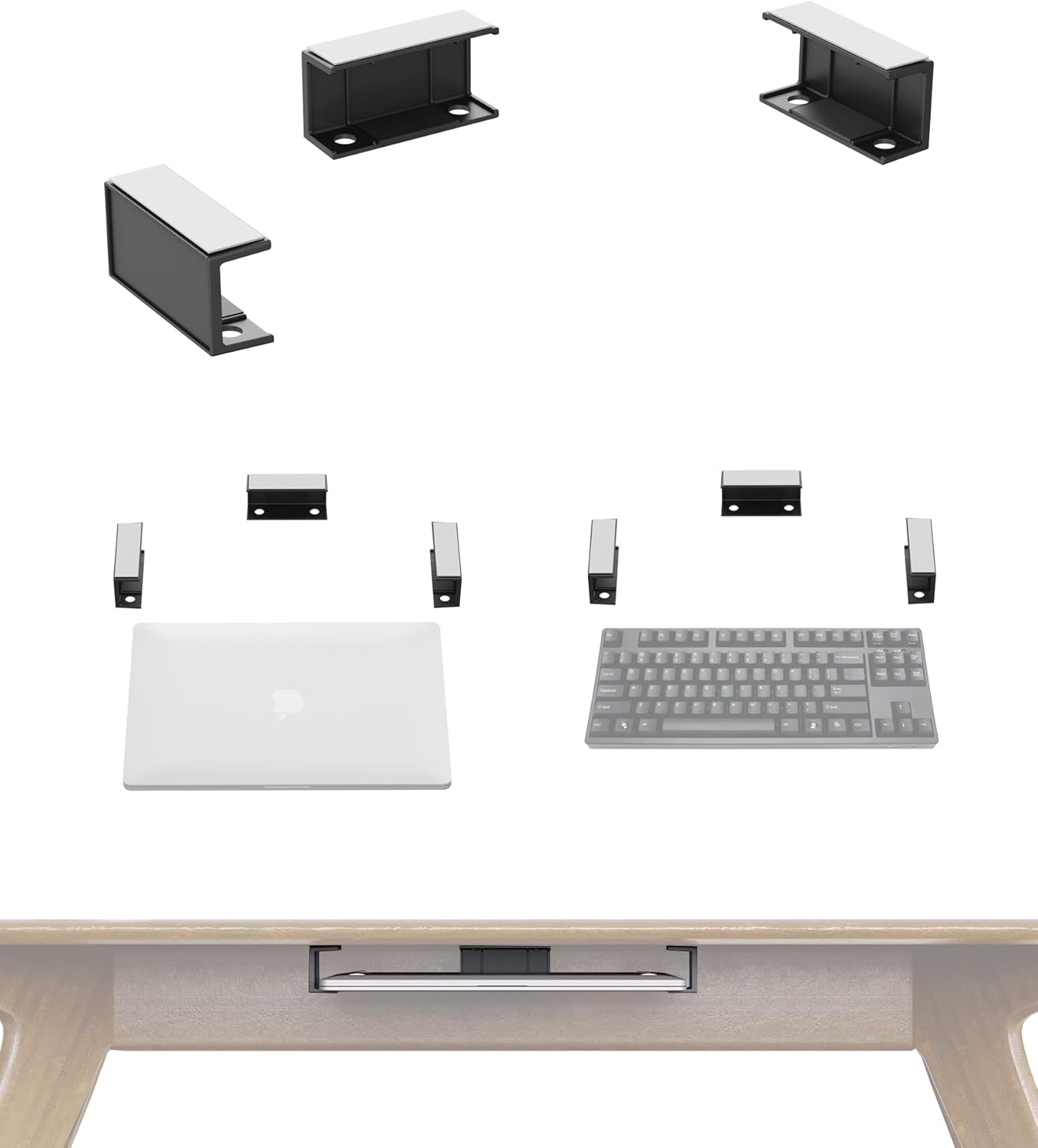 NOTMBESTM Under Desk Laptop Holder Under Desk Rack Mount for Keyboard &amp; Small Devices Also Fit for Cable Box Wall Mount Tray Organizer Like Routers, Modems, Network Switch and More