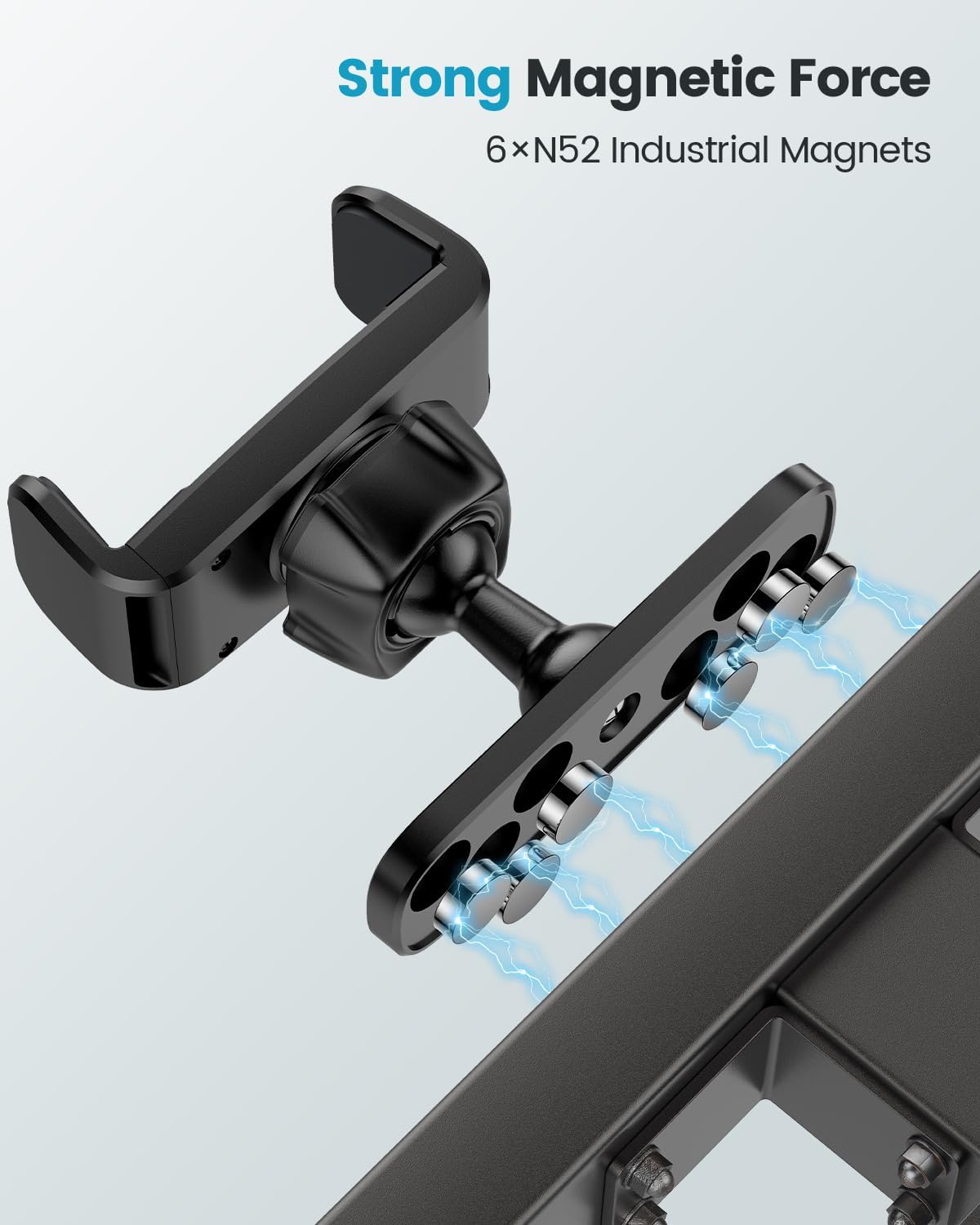 APPS2Car Gym Magnetic Phone Holder, 360 Adjustable, Compatible with 4.7-6.5&#34; Smartphones, Alloy Base and Joint, Black
