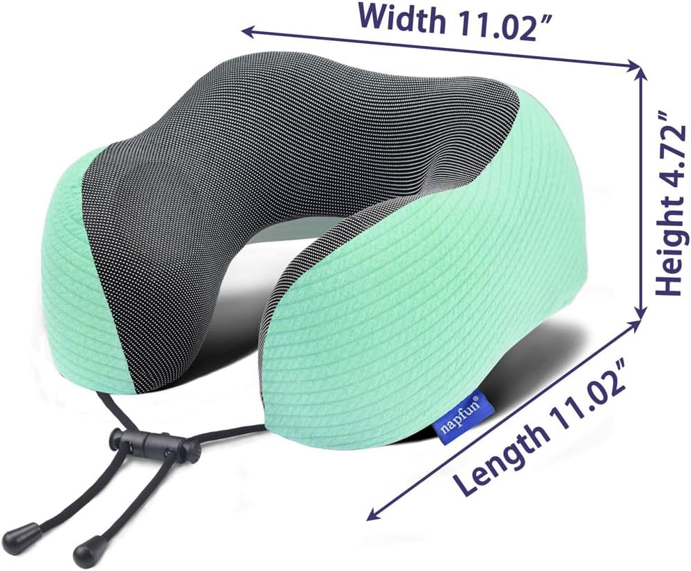 napfun Neck Pillow for Traveling, Upgraded Travel Neck Pillow for Airplane 100% Pure Memory Foam Travel Pillow for Flight Headrest Sleep, Portable Plane Accessories, Striped Black