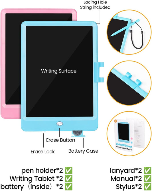 SplashNSpray Drawing Tablet, 2pack LCD Writing Tablet for Kids, Colorful Toddler Doodle Board, Erasable Reusable Electronic Drawing Pads, Educational and Learning Toy for 3  Years Old Kids 8.5inch