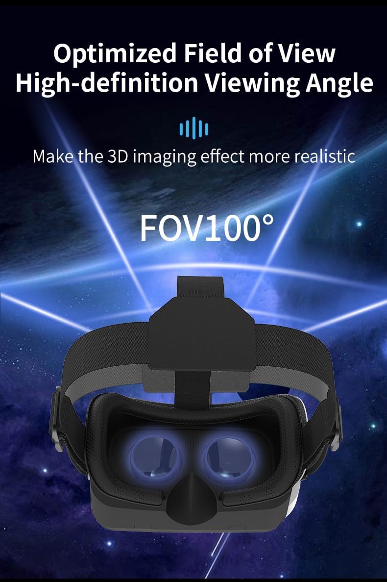 VR Headset for Samsung and Android Phones - Anti-Blue Eyes Protected HD Lenses, VR Goggles for All Smartphone /4.7-6.0in (Black) (with Handle)