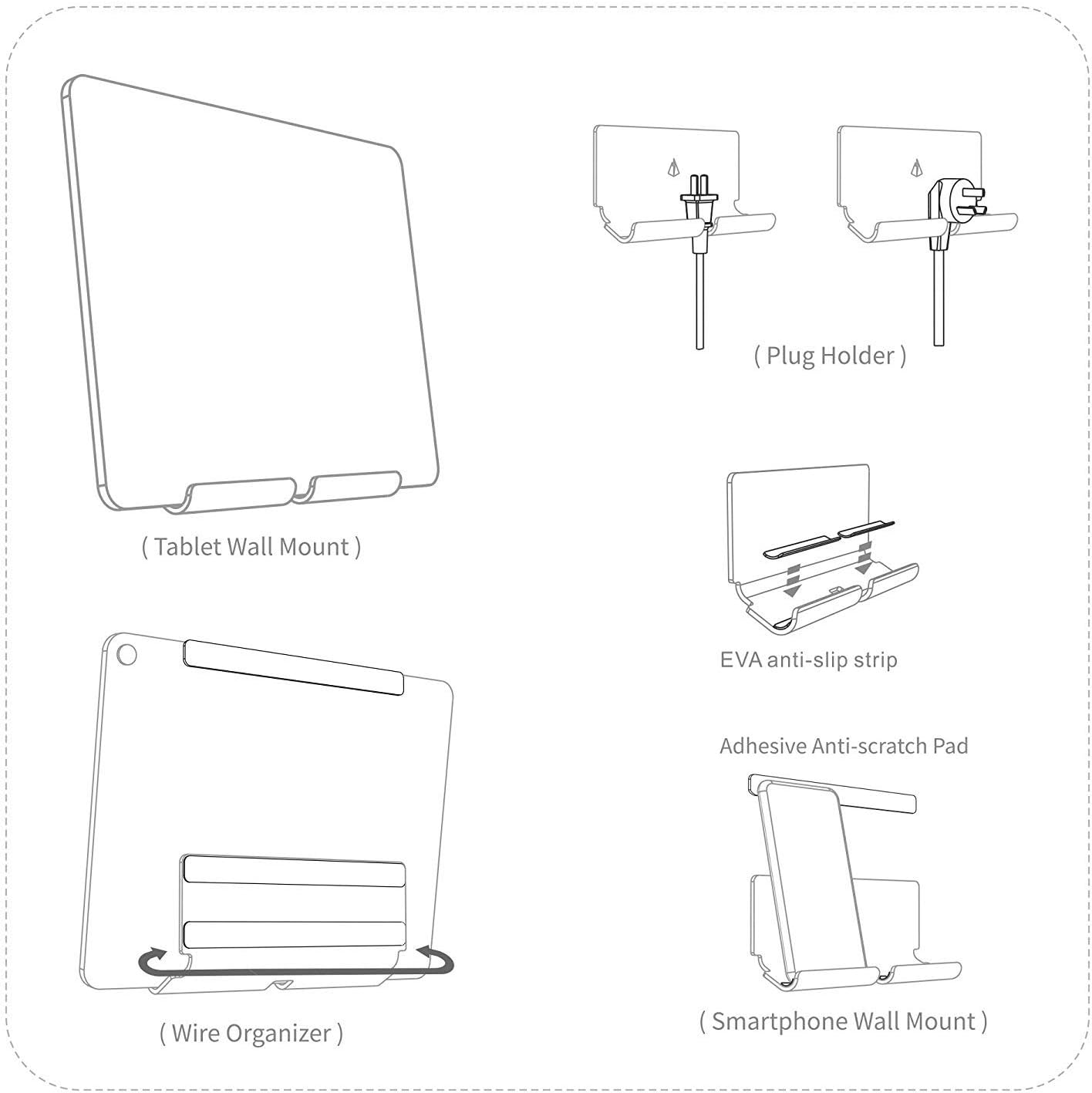 TXEsign Adhesive Wall Tablet Holder Mount Stand for Tablet Smartphones eReader Wall Holder Mount (Black)