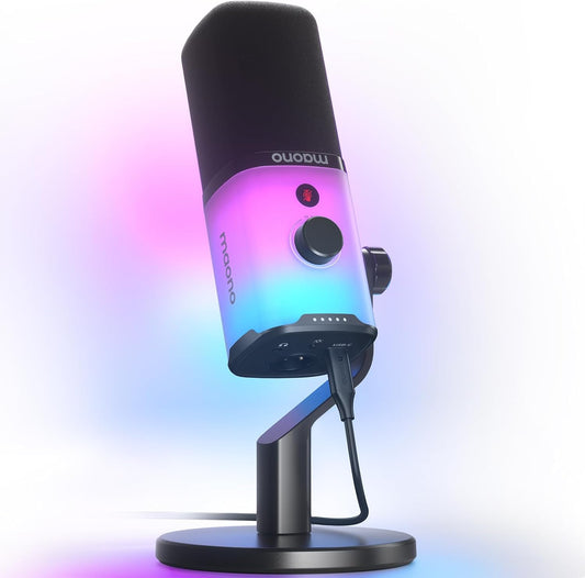 MAONO XLR/USB Gaming Microphone with Software, Dynamic PC Microphone with RGB for Streaming Podcast Vocal Recording, Computer Mic with Noise Cancellation, Mute Button, Gain Knob, Desktop Stand PD100X