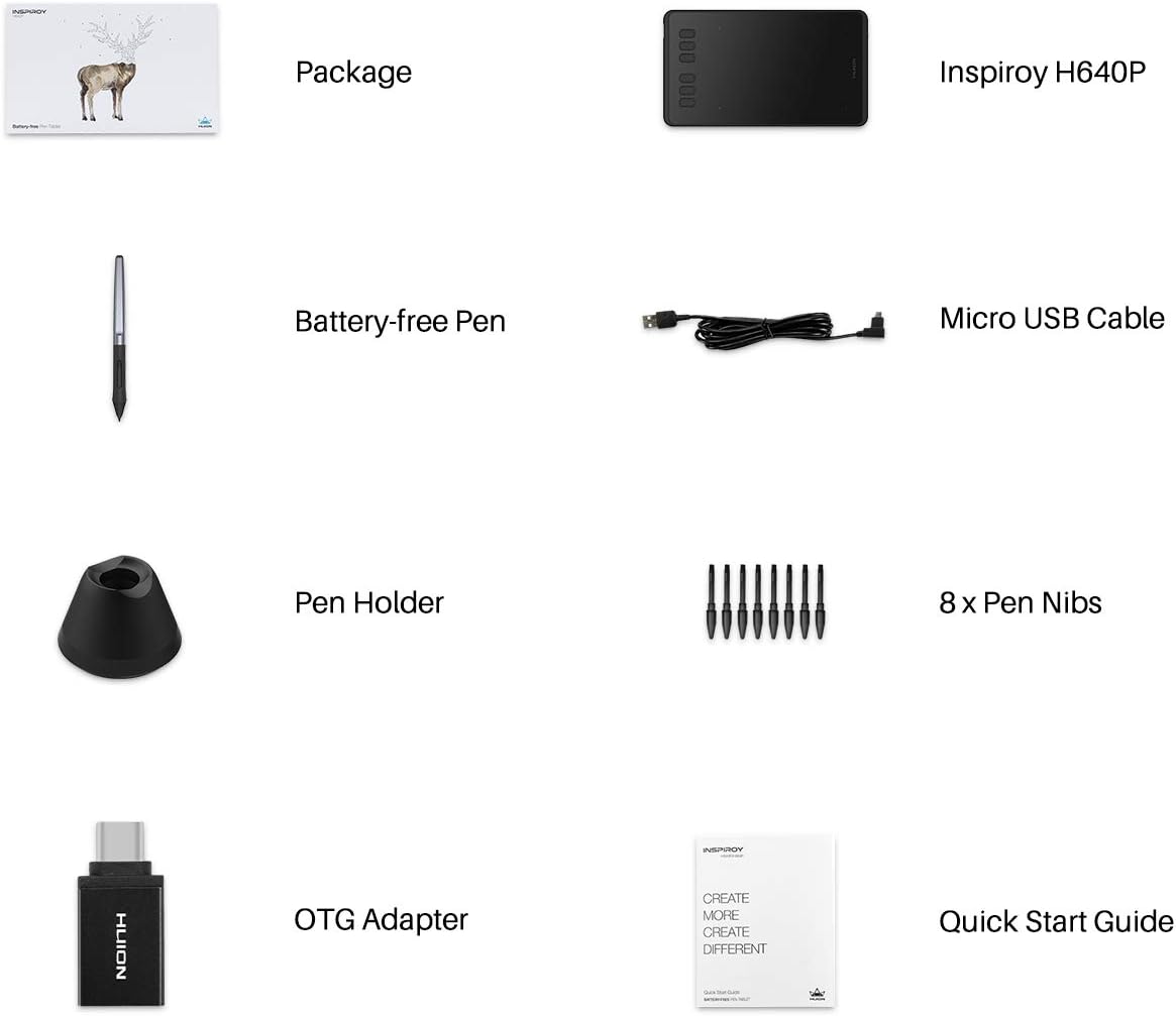 HUION Inspiroy H640P Drawing Tablet, 6x4 inch Art Tablet with Battery-Free Stylus, 8192 Pen Pressure, 6 Hot Keys, Graphics Tablet for Drawing, Writing, Design, Teaching, Work with Mac, PC &amp; Mobile