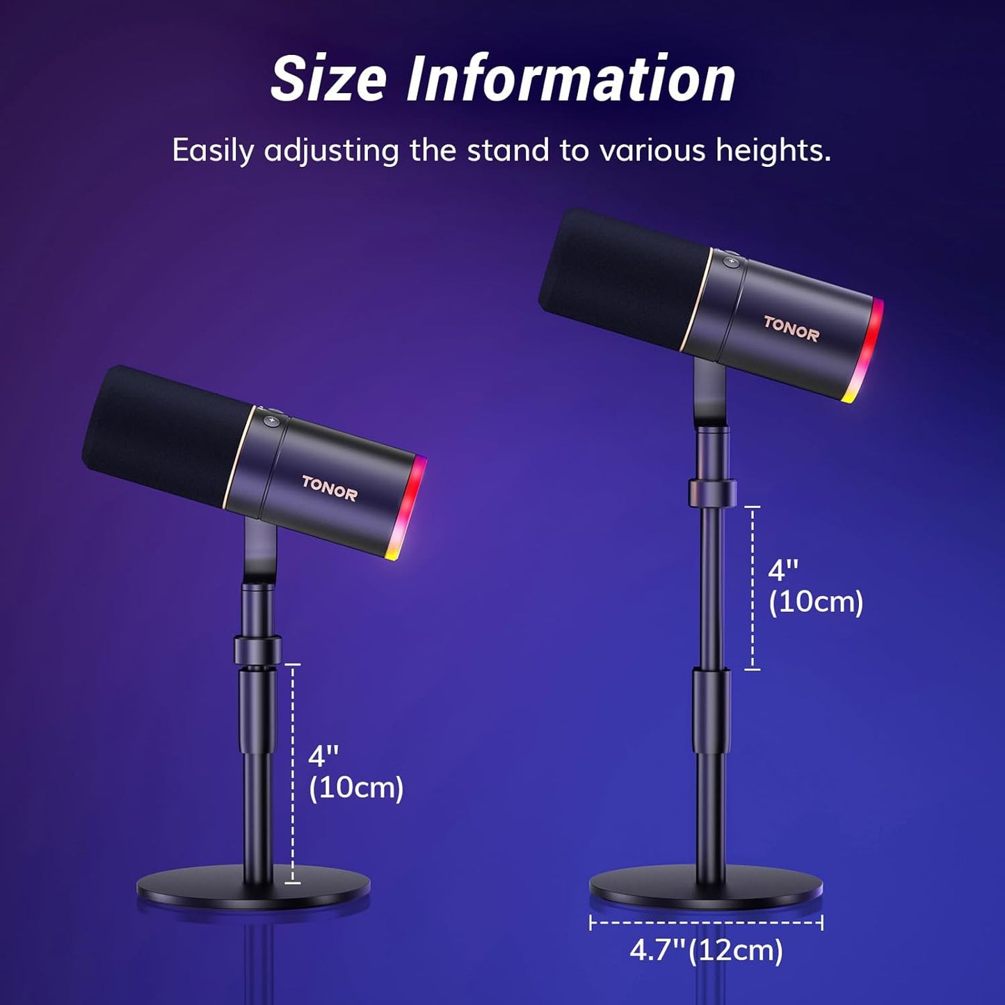 TONOR XLR/USB Gaming Microphone Kit, RGB Dynamic PC Mic for Streaming Podcasting with Low Profile Boom Arm, Metal Recording Mic with Gain Control, Mute, Monitoring for Mac Android Tablet PS4/5 TD520S
