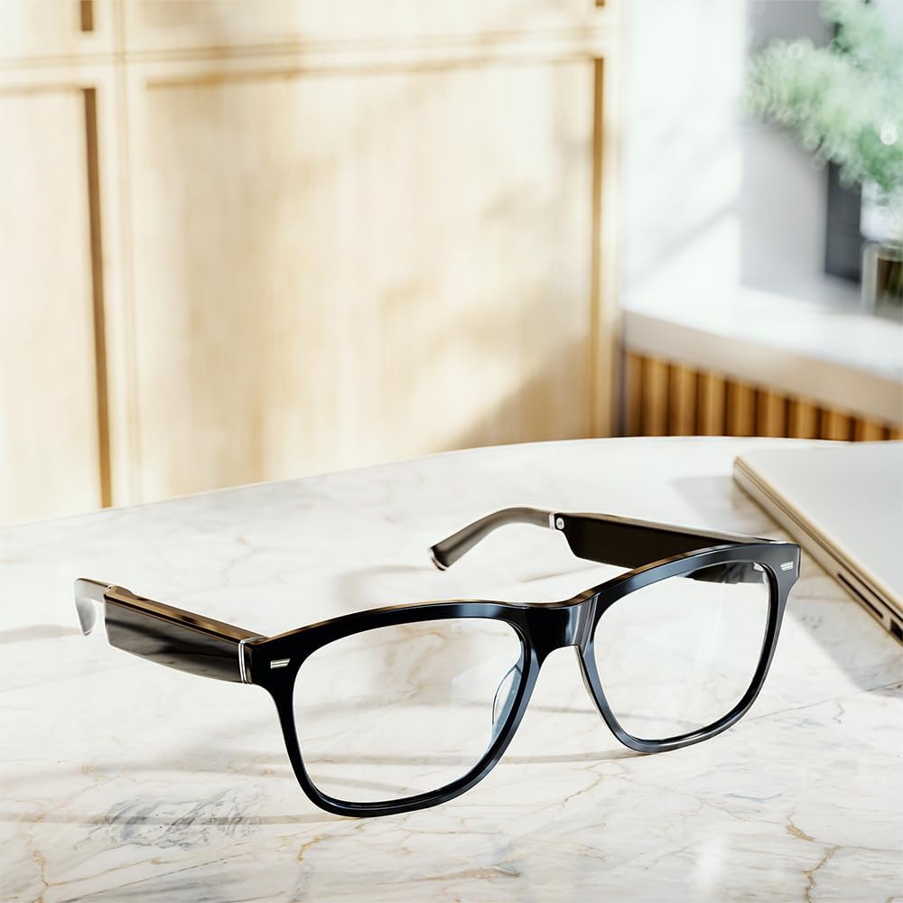 Amazon Echo Frames (3rd Gen) | Smart glasses with Alexa | Modern Rectangle frames in Charcoal Gray with blue light filtering lenses