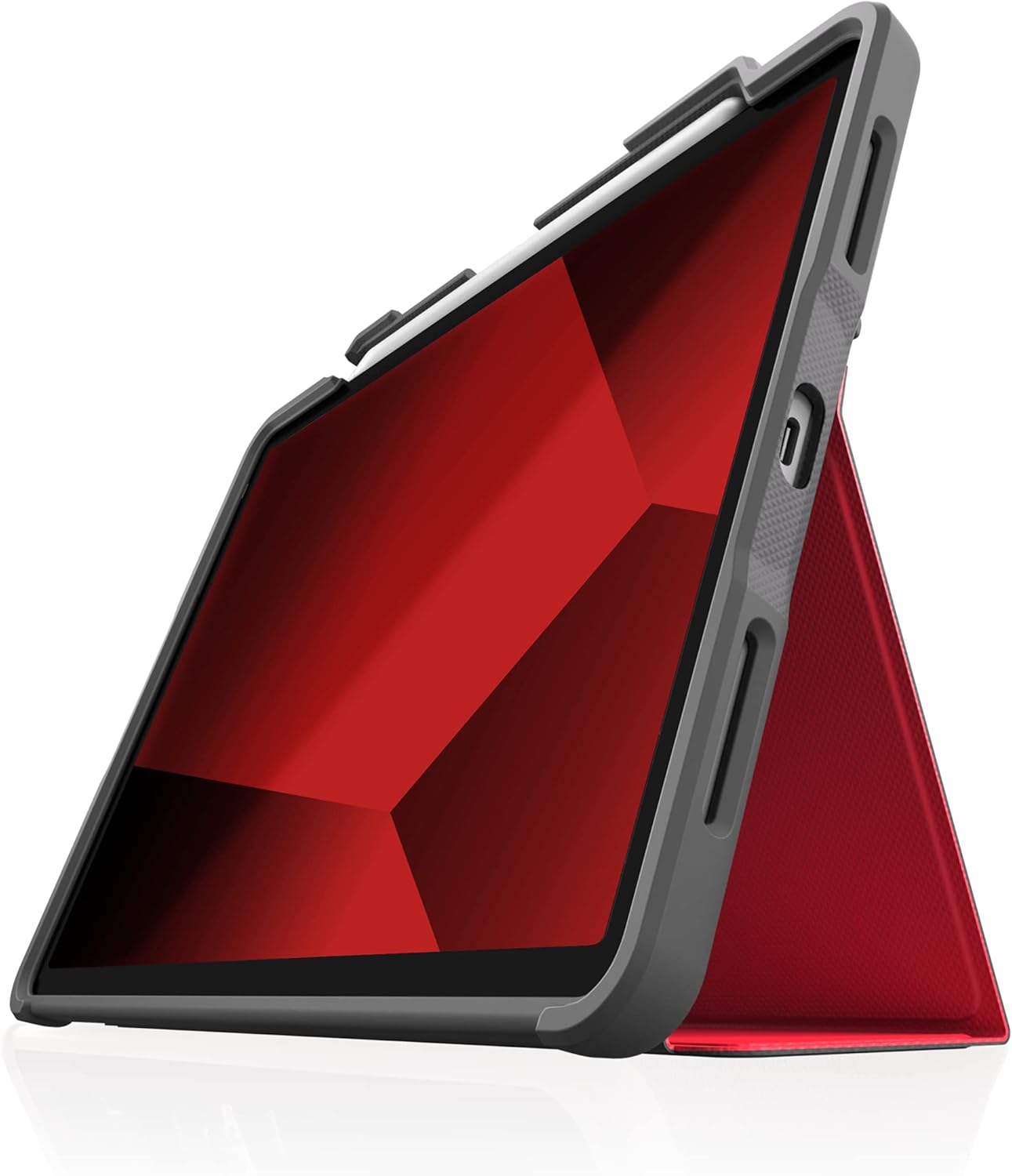 STM Dux Plus for iPad Air 11&#34; (5th/4th Gen &amp; M2 6th Gen 2024) - Ultra-Protective, Lightweight Rubberized Case with Clear Back, Apple Pencil Holder, and Battery-Saving On/Off Cover - Red