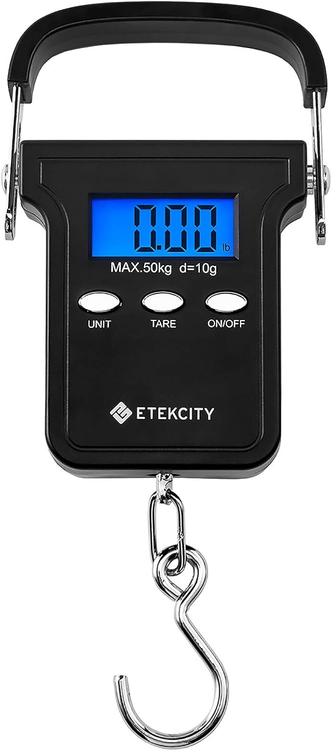 Etekcity Luggage Scale for Travel Essentials, Digital Suitcase Weight Scale with Hook, Portable Hanging Baggage Scale for Travel Accessories, 110 Pounds, Battery Included