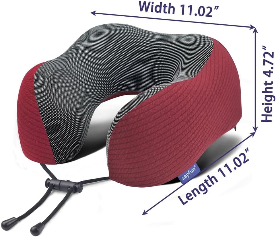 napfun Neck Pillow for Traveling, Upgraded Travel Neck Pillow for Airplane 100% Pure Memory Foam Travel Pillow for Flight Headrest Sleep, Portable Plane Accessories, Striped Black