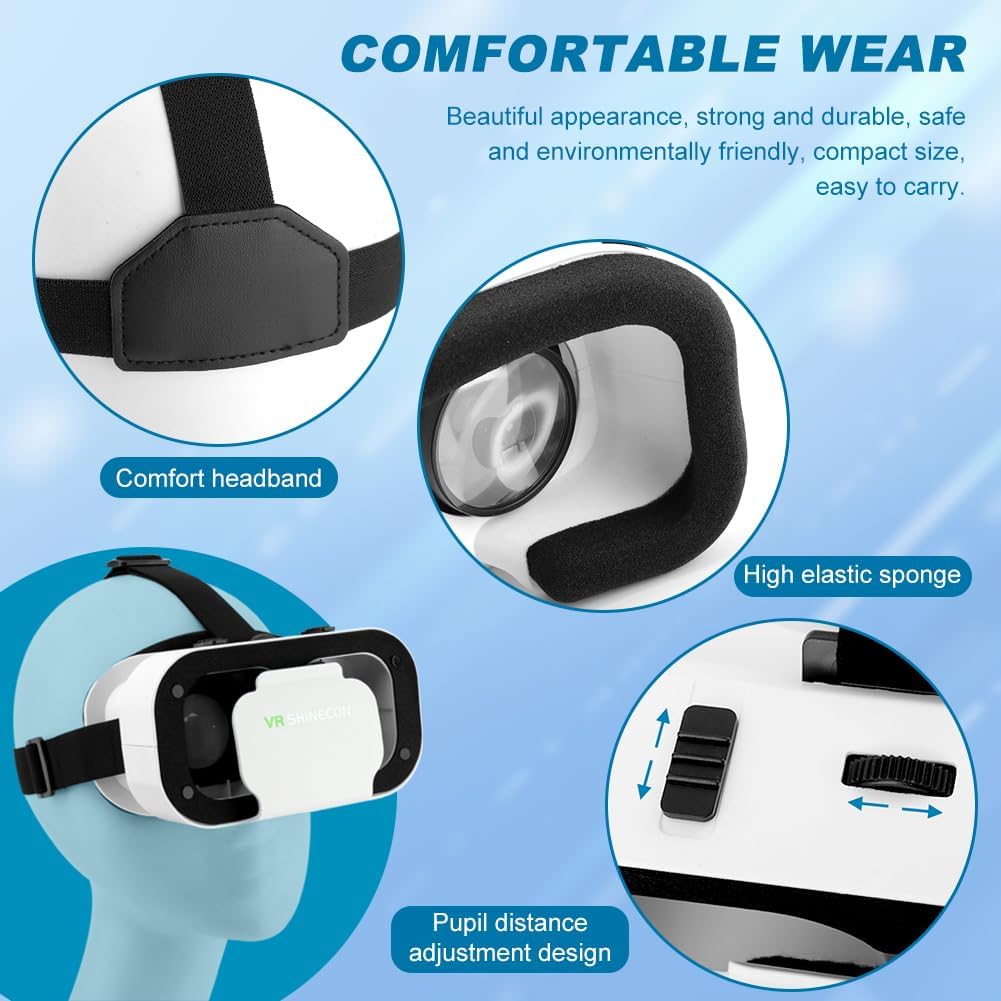 V5 VR Headset for Phone,3D Glasses Headset Helmets Virtual Reality Headset with Bluetooth Controller,Adjustable Pupil Distance VR Goggles for Movies Games,4.7-6“ Screen