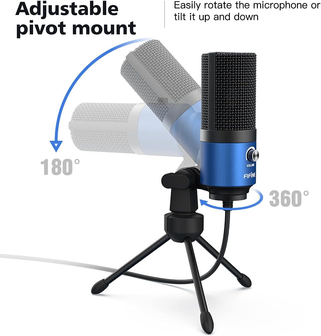 FIFINE USB Microphone, Metal Condenser Recording Microphone for Laptop MAC or Windows Cardioid Studio Recording Vocals, Voice Overs,Streaming Broadcast and YouTube Videos-K669B