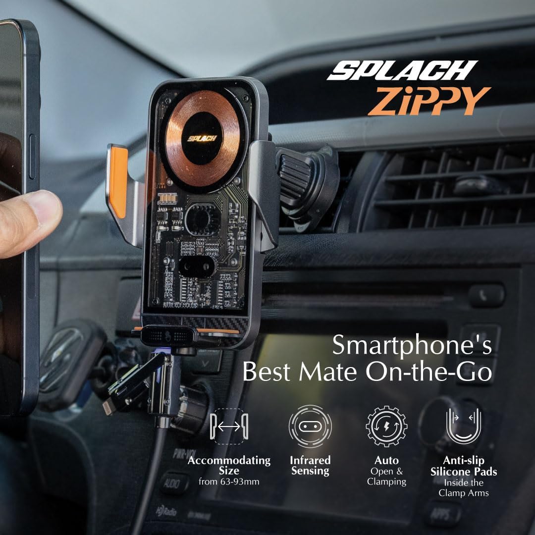 SPLACH Zippy Wireless Charging Phone Holder for Cycling, auto-Sensor Phone Holder, Compatible with iPhone Samsung Google and All 4.7&#39;&#39;-6.8&#39;&#39; Phones