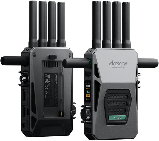 ACCSOON CineView Master 4k Wireless Video Transmission System Transmitter&amp;Receiver 2.4 5Ghz 6GHz Tri-Band Transmission 604k Resolution 25 ms Latency 8202ft Range 1 Wired   4 Wireless Connections