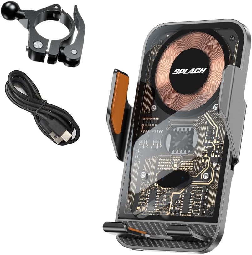 SPLACH Zippy Wireless Charging Phone Holder for Cycling, auto-Sensor Phone Holder, Compatible with iPhone Samsung Google and All 4.7&#39;&#39;-6.8&#39;&#39; Phones