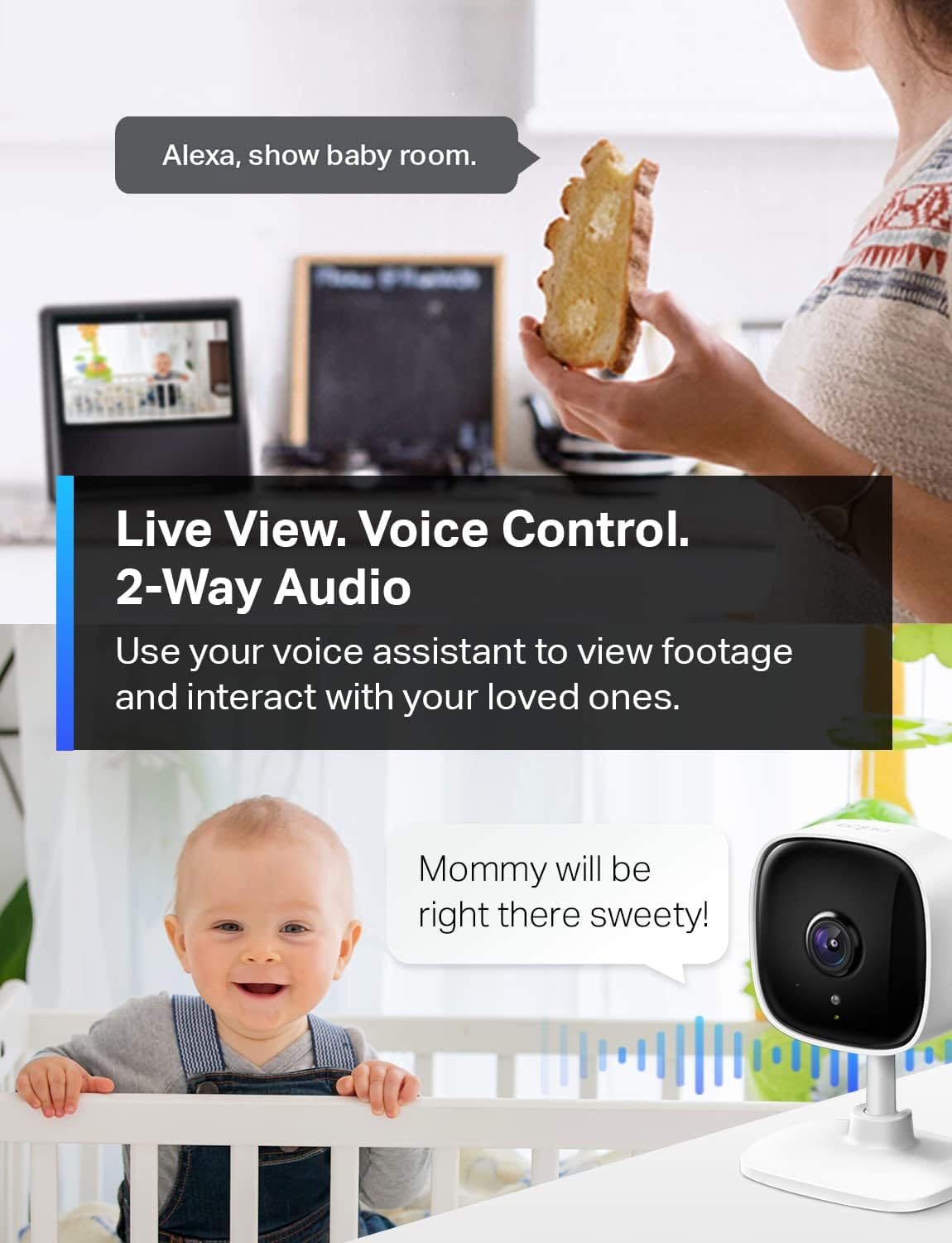 TP-Link Tapo 1080P Indoor Security Camera for Baby Monitor, Dog Camera w/Motion Detection, 2-Way Audio Siren, Night Vision, Cloud &amp; SD Card Storage, Works w/Alexa &amp; Google Home (Tapo C100)