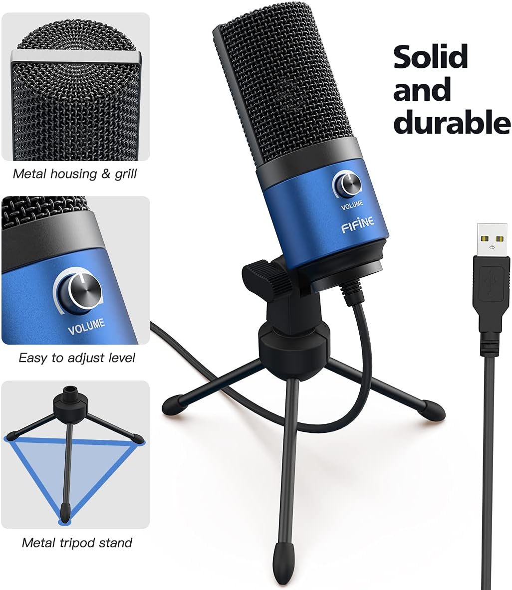 FIFINE USB Microphone, Metal Condenser Recording Microphone for Laptop MAC or Windows Cardioid Studio Recording Vocals, Voice Overs,Streaming Broadcast and YouTube Videos-K669B