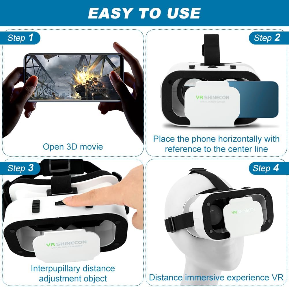 V5 VR Headset for Phone,3D Glasses Headset Helmets Virtual Reality Headset with Bluetooth Controller,Adjustable Pupil Distance VR Goggles for Movies Games,4.7-6“ Screen