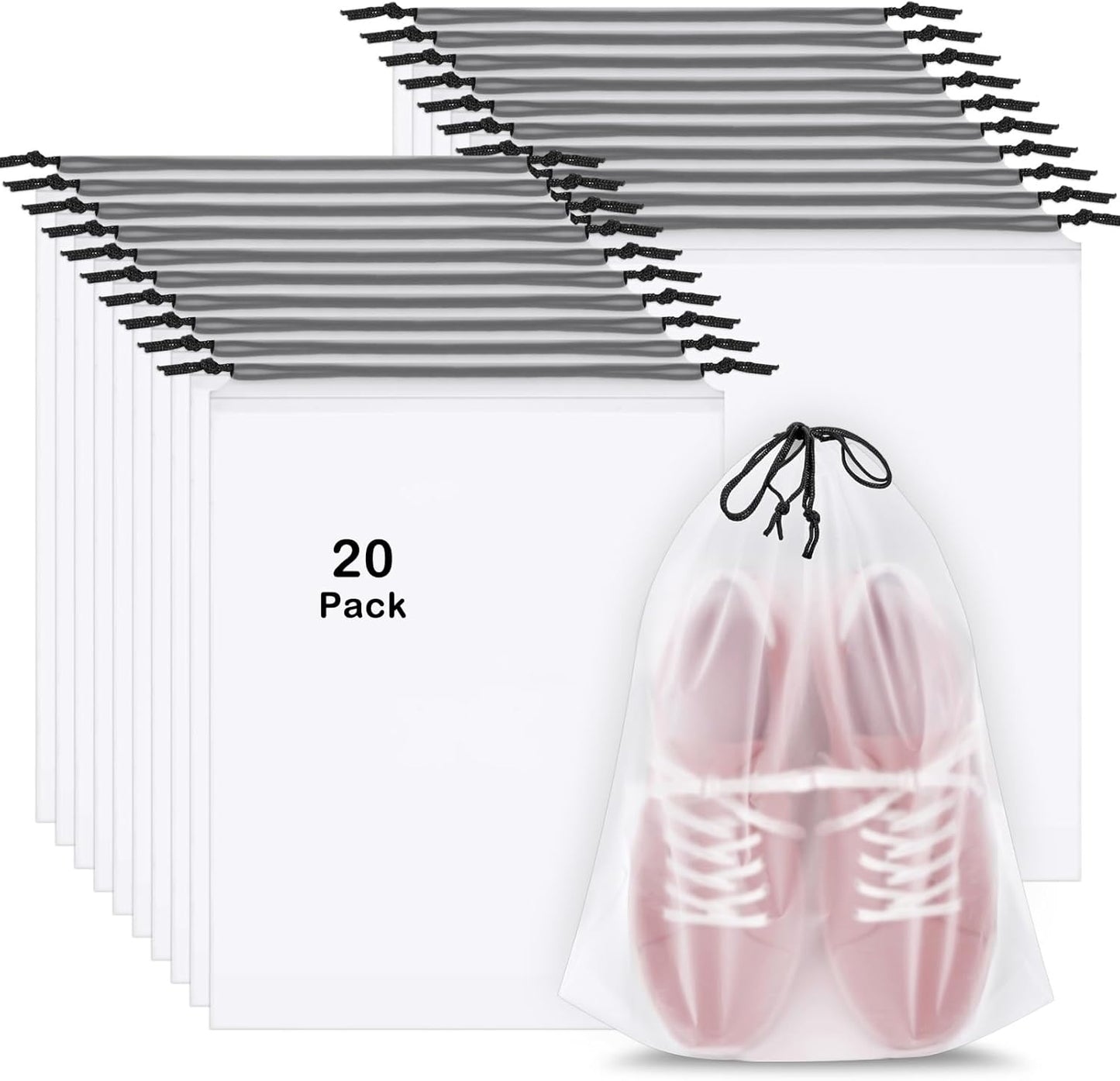 20 Pack Shoe Bags for Travel, 15.7&#34; x 11.8&#34; Clear Travel Shoe Bags for Packing, Large Waterproof Portable Drawstring Travel Shoe Storage Bag Travel Essentials Women for and Men