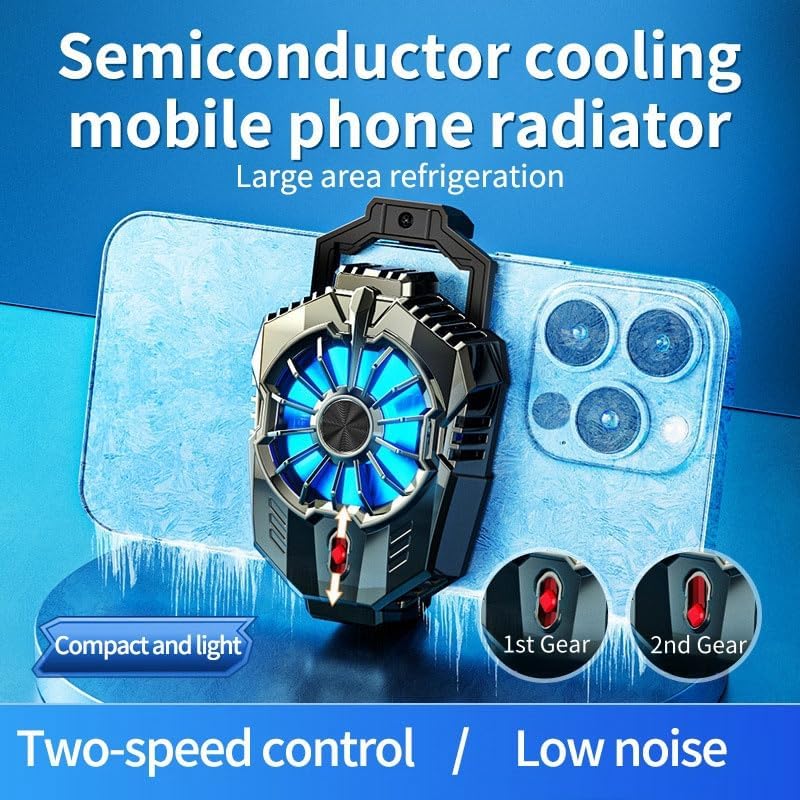 Electroplate Phone Cooling Fan, 2 Gears Cooler with Clip for iPhone, Semiconductor Quick Cooling Gaming Equipment for Travel Outdoor Live