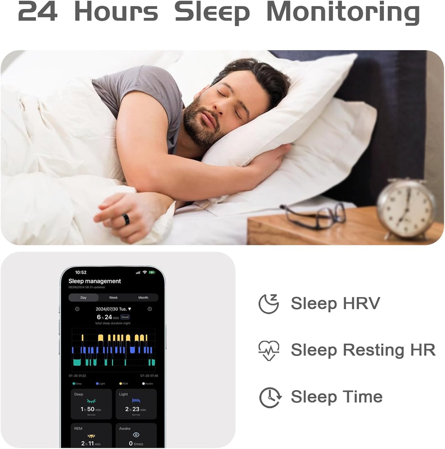 AMZAIZO Smart Ring Health Fitness Tracker,Sleep&amp;Exercise Monitor Heart Rate,Blood Oxygen,Temp,Steps,Distance,Calories,Event Reminders,Air Gestures,SOS,5ATM Waterproof,for Android &amp; iOS (8)