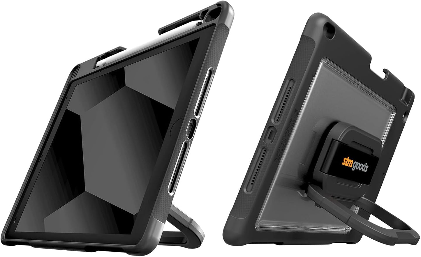 STM Dux Swivel Case for iPad 10th Gen - 360° Rotating Stand with Hand Strap, Rugged Protection, Apple Pencil Storage, and Clear Back - Perfect for Frontline and Service Workers - Black.