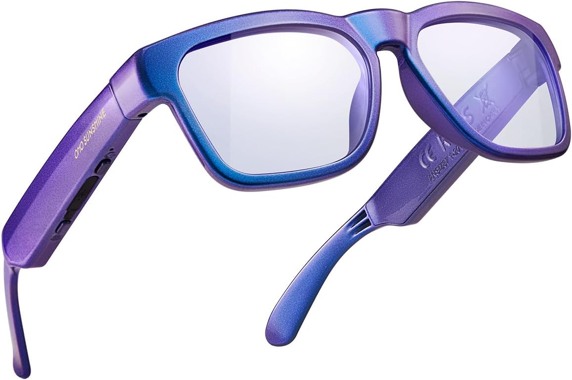 OhO Smart Glasses,Safety Glasses with Bluetooth Speaker,Indoor/Outdoor UV Protection and Voice Control,Unisex(Blue Light Lens)