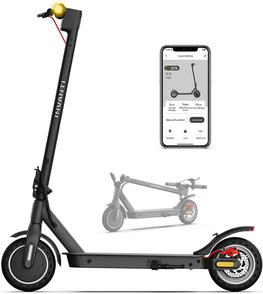 INVANTI E30 Electric Scooter with Smart APP, 19.9 Miles Range &amp; 18 MPH, 350W Motor, 8.5&#34; Solid Tires, Rear Suspension and Turn Signals, Foldable Electric Scooter for Adults and Teens