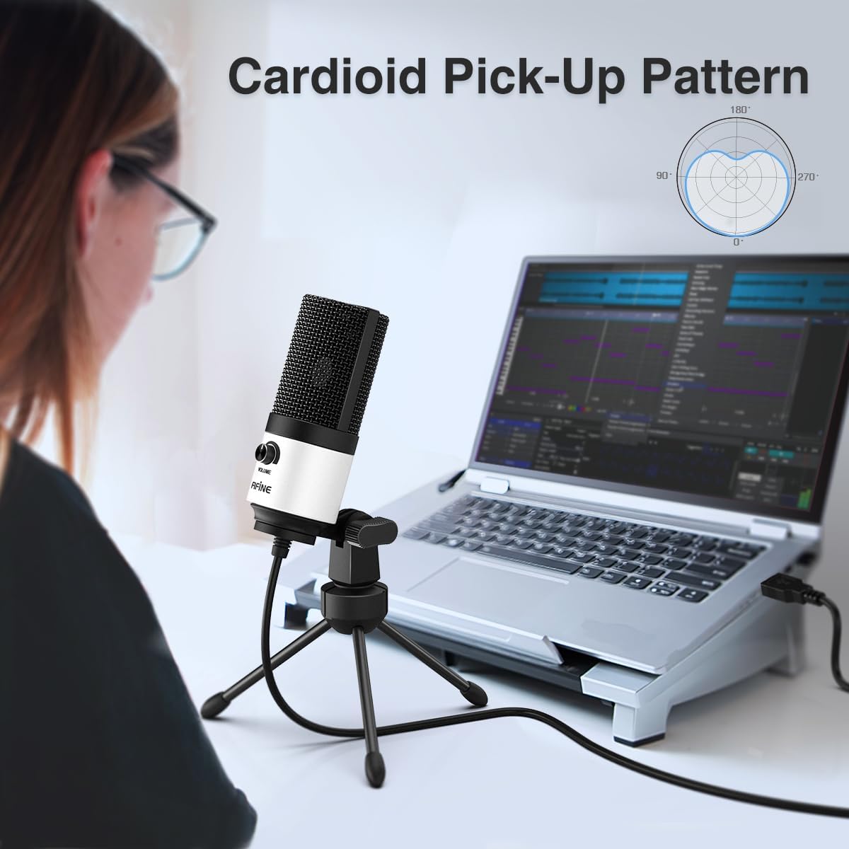 FIFINE USB Microphone, Metal Condenser Recording Microphone for Laptop MAC or Windows Cardioid Studio Recording Vocals, Voice Overs,Streaming Broadcast and YouTube Videos-K669B
