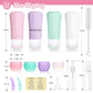 JBYAMUS 18 Pcs Silicone Travel Bottles Set, Leak-Proof Travel Size Toiletries, TSA Approved Travel Bottles for Toiletries, Portable Travel Toiletries Containers for Women (Pink-Green)